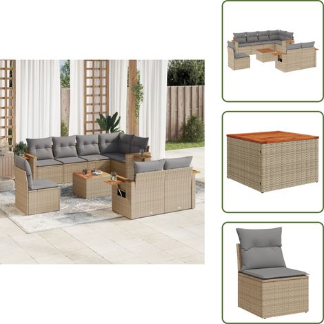 Muebles de jardín - vidaXL Set de sofás de jardín 9 pzas con cojines ratán sintético beige - Muebles de exterior
