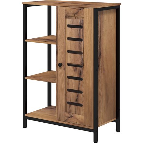 Meuble salle de bain sur pied design industriel acier 3 étagères ouvertes marron rustique 60x30x85 cm