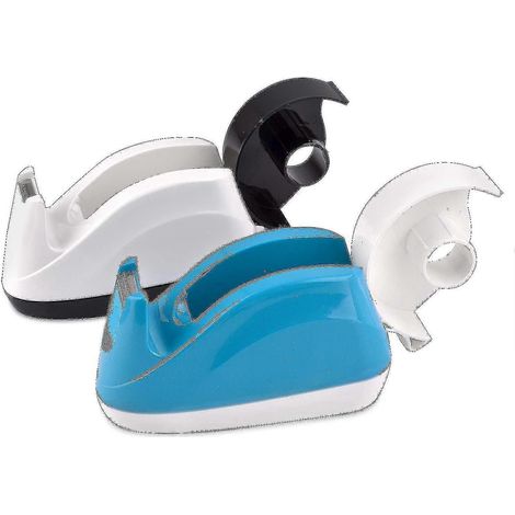 Distributeur de ruban adhésif de bureau avec porte-rouleau et base antidérapante lestée, lot de 2 (bleu et blanc) (1/5)