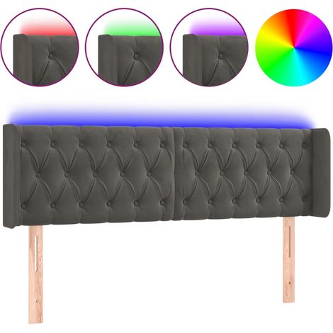 Testiera letto accessorio camera da letto mobili LED 163 x 16 x 78/88 cm tessuto in velluto grigio scuro TDL0201105