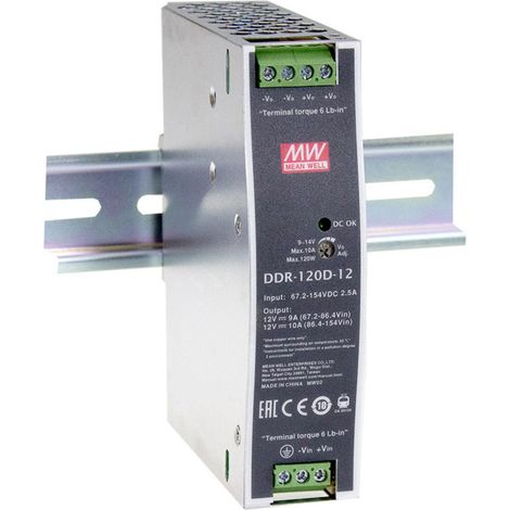 Mean Well DDR-120A-12 Hutschienen-DC/DC-Wandler (DIN-Rail) 12 V/DC 8.3 A 99.6 W Anzahl Ausgänge:1 x
