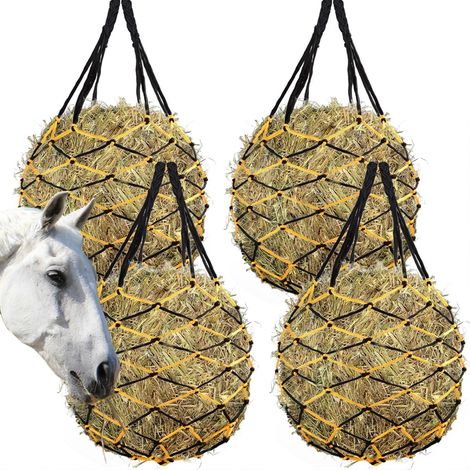 Lot de 2 filets à foin annelés de 100 cm, robustes pour chevaux, chèvres, bovins, cerfs, lapins, granges et écuries (1/5)
