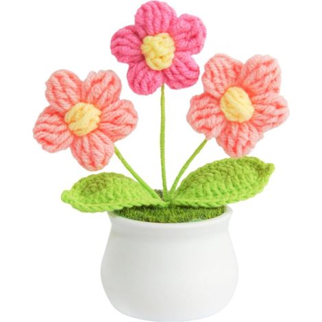Bouquet de s au crochet, de laine tricotée,Fausses s en laine tissées à la  main vives crochetées - Ornements artisanaux de bureau multifonctionnels, décorations florales décoratives créatives pour le (1/5)