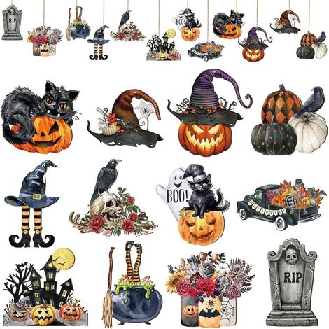 Petits Ornements d'halloween, Ornements en Bois d'halloween tentures créatives d’Arbre d’Halloween - Panneaux de Suspension effrayants avec Cordes, décoration Murale d'halloween, (1/5)