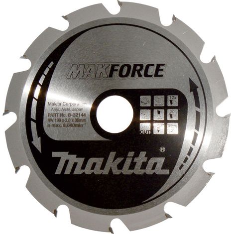 Makita – Lame de scie circulaire 190 mm – B32144 – 12 dents carbure pour bois dur – Coupe nette et précise – Alésage 30 mm (1/4)