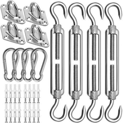 Kit de fixation pour voile d'ombrage rectangulaire et triangulaire de 15 cm, fixation en acier inoxydable pour auvent de terrasse, jardin, fixation robuste pour auvent, lot de 44 (1/5)