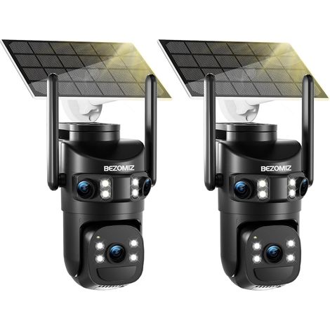 Camera Surveillance WiFi Exterieure Sans Fil Solaire Camera Exterieur Double Objectif Avec Panneau Solaire 360° PTZ 8MP Vision Nocturne Couleur Audio Bidirectionnel Noir (1/5)