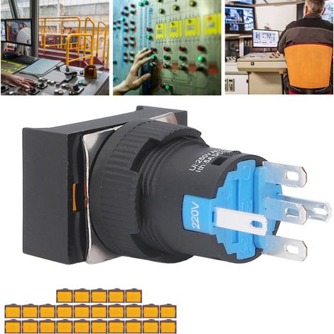 BERM/BEM-LA16-11DS-J Miniatur-Drucktaster mit Kontrollleuchte und automatischer Verriegelung, rechteckig, 16 mm, 25er-Packung, 220 V, gelb (1/5)