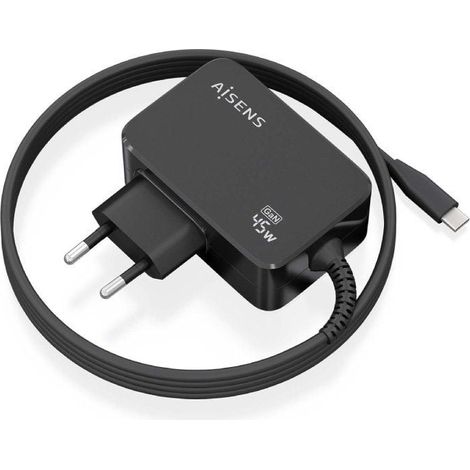 Cargador Gan de Pared Aisens ASCH-1PD45WL032-BK/ 1xUSB Tipo-C + Cable 1.8m/ 45W