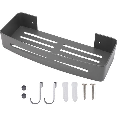 Estante de pared para baño con estante colgante y ganchos – aluminio gris, 32 cm (1/5)