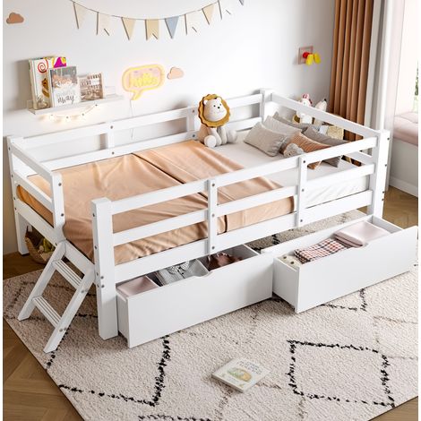MEUBLIV Lit plateforme 90x200 cm blanc – avec rangement, sans matelas (1/5)