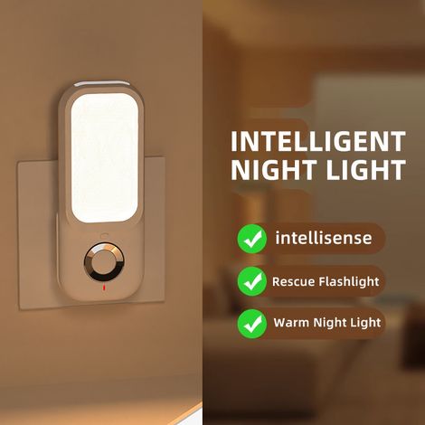 Lámpara con sensor de presencia - Se apaga cuando la persona se va - Tipo enchufable - Lámpara de almohada recargable para dormitorio - Lujosa luz nocturna para dormitorio (1/2)