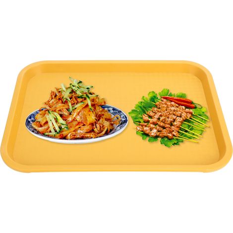 Petit plateau rectangulaire en PP résistant aux chutes, épais et antidérapant, assiette jaune pour restauration rapide chinoise. (1/5)