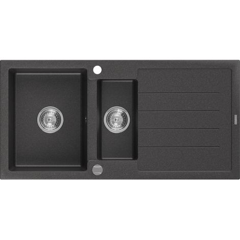 Mexen Andres fregadero de granito de 1,5 senos con escurridor 1000 x 500 mm, negro moteado, sif贸n cromado - 6515101510-76 (1/5)