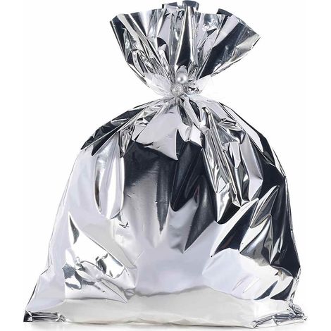 Sachet cadeau métallisé argent brillant, idéal pour paquets cadeau, lot de 50, 45 x H. 60 cm