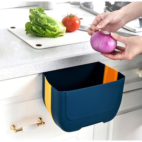 Mini bote de basura plegable para colgar debajo del fregadero, para pared (3 l) (azul y amarillo) (1/5)