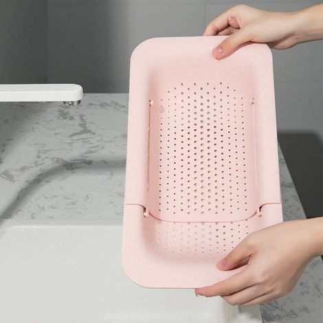 Sink Filter Rack Multifunctional Kitchen Storage Rack Adjustable Sink Drain Shelf for Dishes Fruits Vegetables (pink)