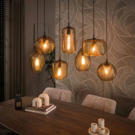 Suspension vintage verre brun fumé chevron 7 lampes NOVA (1/5)
