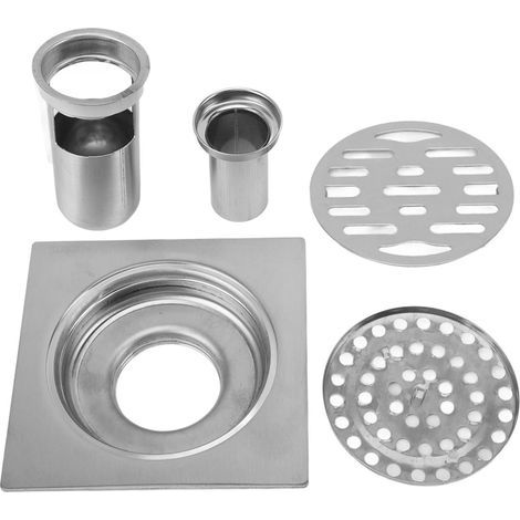 Ensemble de siphon de douche carré 4,3 pouces en acier inoxydable, anti-obstruction et inodore, pour tuyau de 50 mm ou 75 mm, salle de bain ou buanderie (1/5)