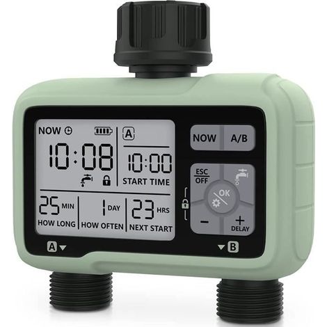 Programmateur Arrosage 2 Voies, Extérieur Minuteur Arrosage Automatique pour Jardin IPX5 Imperméable Arroseur Automatique Manuel e (1/4)