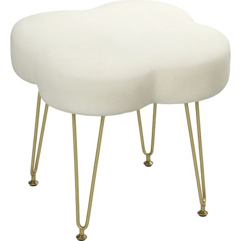 Tabouret de siège en forme de trèfle, revêtement tissu, pieds acier, crème blanc (1/5)