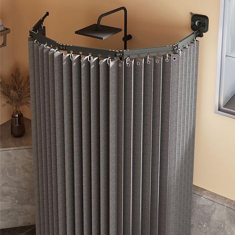 Rideau de douche pliable avec tringle, tringle en forme de L/U et ventouse puissante, angle réglable (100200cm, gris) (1/5)