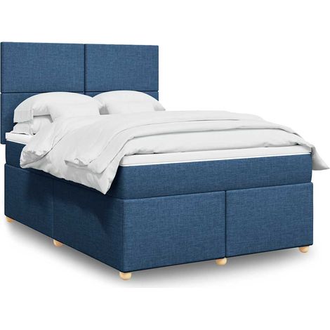 Sommier à lattes de lit avec matelas Bleu 140x190 cm Tissu vidaXL (1/5)