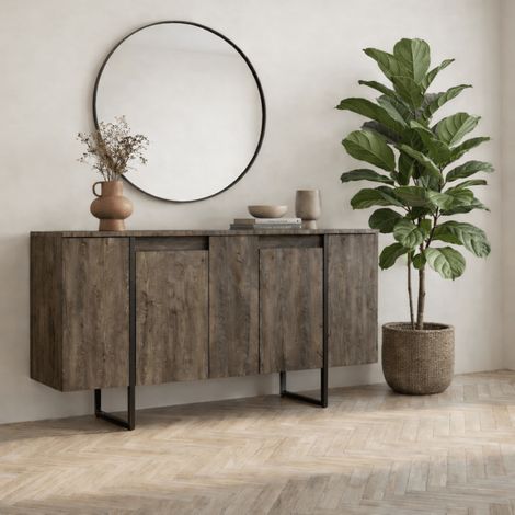 Modern Sideboard Walnuss Luxus 160x80x35 - Schwarzer Rahmen
