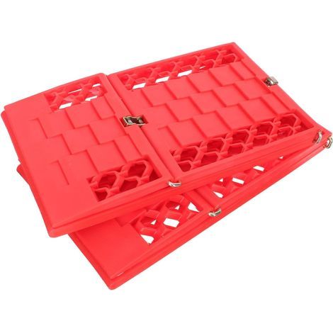 1 paire de planche de piste de récupération de sable, outil de Traction de pneu de piste de motoneige, aide au remorquage d'urgence, tapis d'échelle pliable en plastique rouge (1/4)