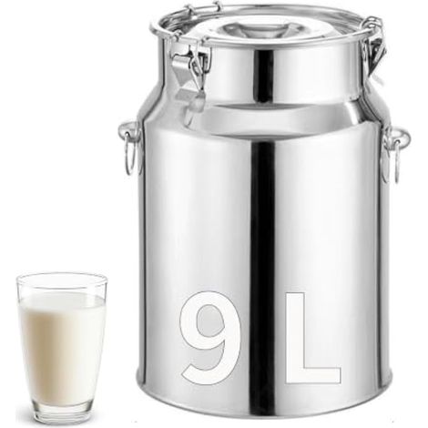 Pot à Lait en Acier inoxydable, Seau à Lait de 9 Litres avec Couvercle Hermétique, Bidon à Laits pour Vin, l'huile, Liquides et Solides en Cuisine, Pot à Laits pour Transport ou Stockage (1/5)