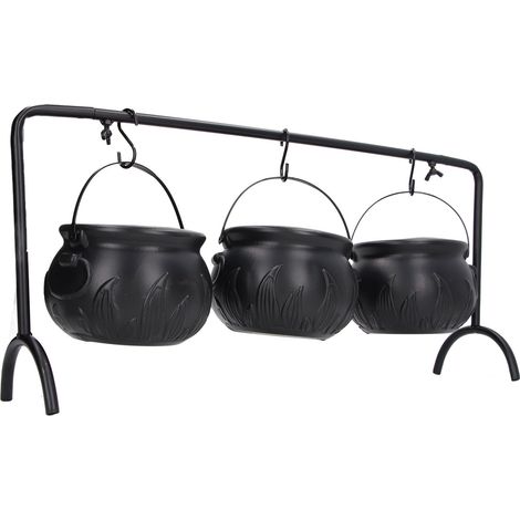 Chaudron Halloween Déco Noir Mystérieux Fer Motif Flamme ABS Seau Bonbons Sorcière pour Maison Extérieur Spectacle (1/5)