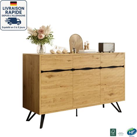 Cassettiera a 3 cassetti - – 140 × 40 × 75,5 cm - Esterno in legno - Gambe in metallo - Ampio spazio di archiviazione - Design minimalista - Legno certificato PEFC (1/5)