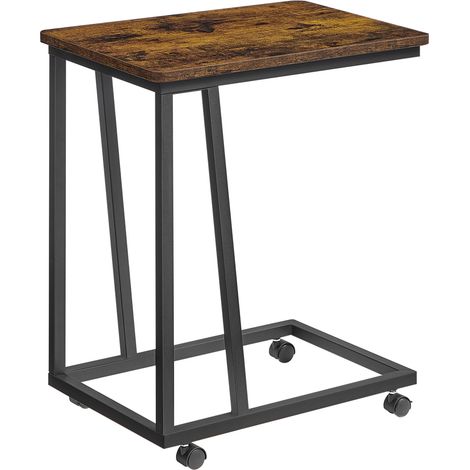 Table d'Appoint avec Roulettes pour Chambre à Coucher ou Salon, Roulante, Brun/Noir (1/5)