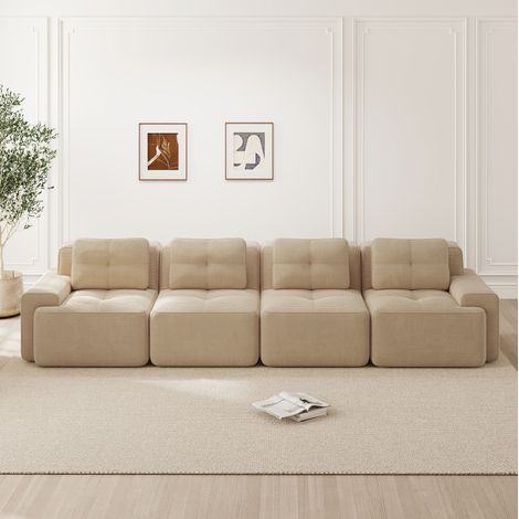 Divano modulare in corduroy beige senza montaggio OKMYHOME (1/5)