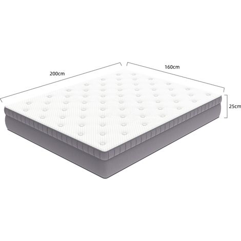 Matelas 160x200 H3 hauteur 25cm avec mousse de confort,matelas à ressorts ensachés 7 zones ergonomique,matelas à ressorts adultes certifié OEKO-TEX