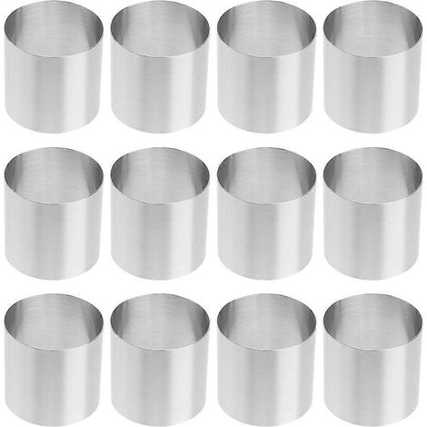 12 moules à gâteaux ronds en acier inoxydable pour mousse et pâtisserie-5.00X5.00X5.00CM-Silver (1/3)