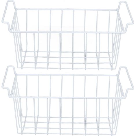 Set di 2 cestelli per frigorifero e congelatore, grandi contenitori in filo metallico per la casa, organizer per dispensa con manici, 49,5 x 24,5 x 20 cm / 19,5 x 9,6 x 7,9 pollici (1/5)