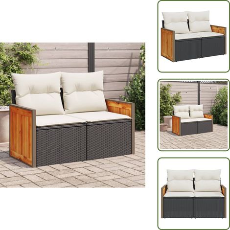 Canapé de jardin avec coussins 2 places noir résine tressée - Canapé De Jardin - Meuble Extérieur - Salon De Jardin - Résine Tressée - Rotin Synthétique (1/5)