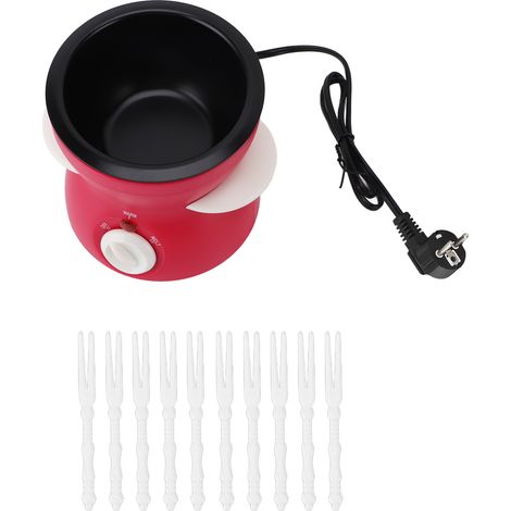 Ensemble de marmites à Fondue électriques, 2 équipements de chauffage, machine à chocolat en fonte avec 10 fourchettes pour la cuisine de fête, prise ue rouge Rose 220V (1/5)