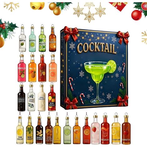 Cocktail 2025 – 2D-Acryl-Dekoration – 24 Tage – Adventskalender Countdown – Dekoration für Zuhause, Feste, Planer, Haustür, Kranz, Treppenhaus, Fensterbank (1/5)