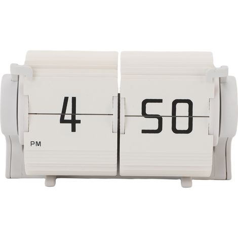 Horloge calendrier automatique à feuillets Mini réveil de bureau mécanique numérique rétro pour salon, bureau, bureau, format 12 heures, blanc (1/5)