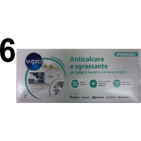 DISINCROSTANTE SGRASSANTE ANTICALCARE LAVATRICE E LAVASTOVIGLIE ARISTON INDESIT WHIRLPOOL 12 BUSTINE X 6 SCATOLE