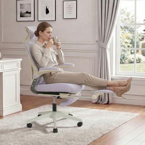 STILVORA Silla de oficina ergonómica ajustable con reposacabezas 3D y reposapiés, de espuma, violeta (1/5)