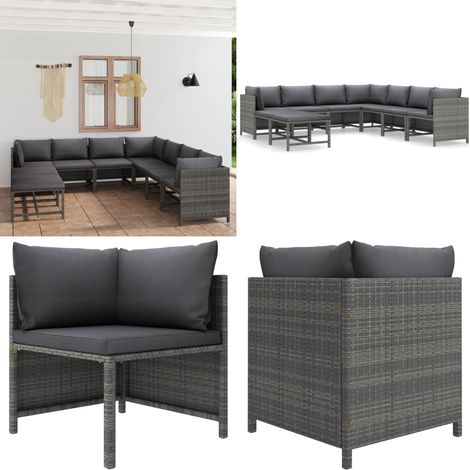 9-tlg. Garten-Lounge-Set mit Kissen Poly Rattan Grau - Gartenmöbel - Loungemöbel - Rattanmöbel - Outdoormöbel - Esszimmergarnitur - Home & Living (1/5)