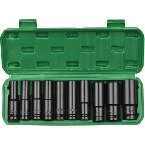 Satz mit 10 1/2"-Antriebs-Sechskant-Schlagschraubnüssen, metrische Tiefbettnüsse, 10–24 mm, mit Aufbewahrungskoffer (1/5)
