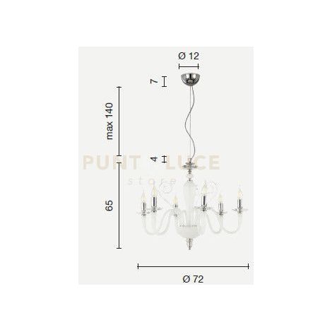 LAMPADARIO DEBUSSY 6 LUCI BORGOGNA E ORO ATTACCO E14 D.72CM