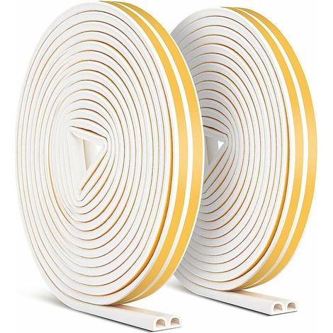 2 Pack 20m Bande de Joint, Miciler Auto-adhésif Anticollision Joint de Porte,Joint d'étanchéité de Porte et Fenêtre pour Anti-intempéries/isolation acoustique - 9mm6mm (Blanc) (1/5)