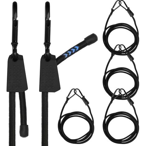 Set of 4 Adjustable Rubber Bungee Corners with Carabiners 200 cm Black Trunk Tensioner Rubber Clip with Hooks Rubber Rope for Shade Sail Tapping Loading (1/5)