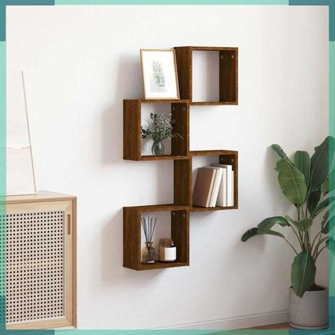 Étagère murale en forme de cube - 815886 - chêne marron - 30 x 15 x 30 cm - lot de 4 (1/5)