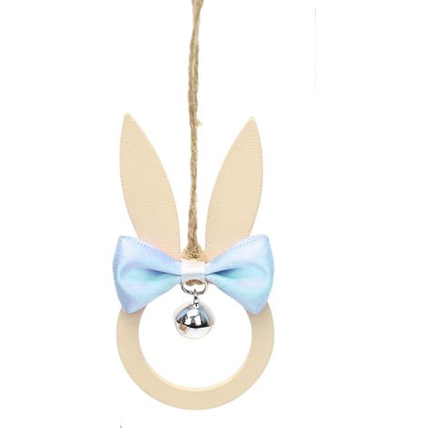 Lapin de Pâques en bois avec nœud papillon et clochette, décoration à suspendre, pendentif lapin, cadeau artisanal (1/5)